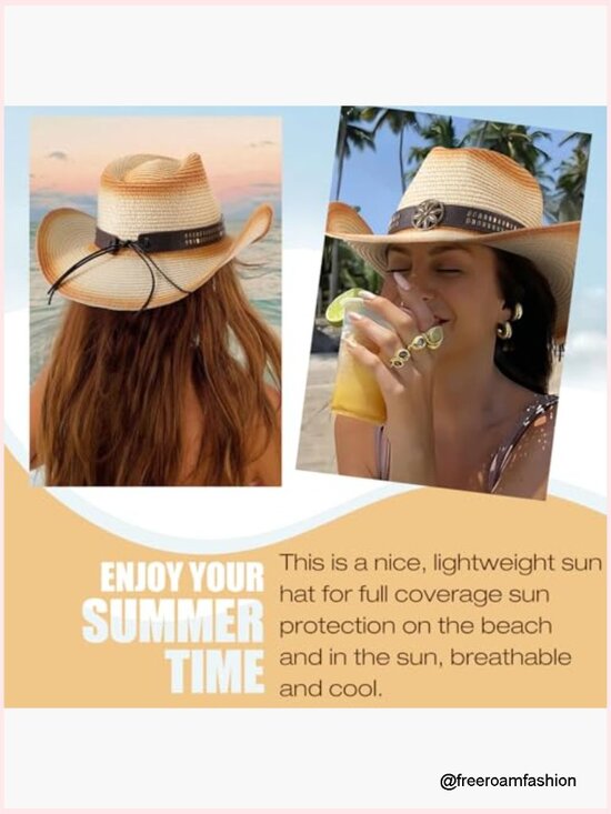 Straw Cowboy Hat with Shapeable Brim Unisex Beach Roll Up Sun Hat main image 6